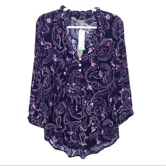 MIX By 41 Hawthorn Angola Ruffle Neck Top Purple - Picture 1 of 13